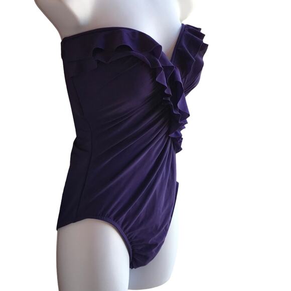 Miraclesuit Purple Ruffled One Piece w/ Optional Strap size 10 New W/O Tags - Picture 2 of 9